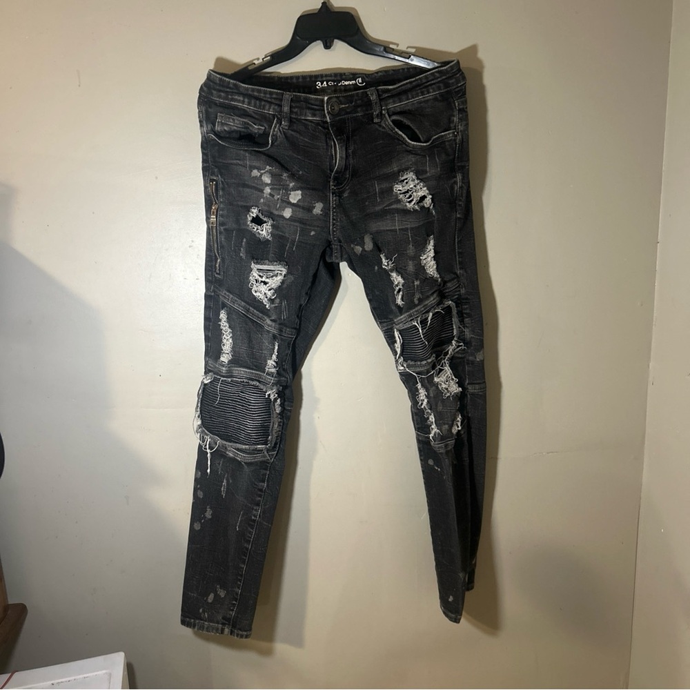 Criysp Denim Distressed Jeans Men’s Size 34 Black Washed Ripped Style